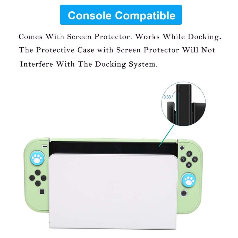 COMCOOL Dockable Case for Nintendo Switch Oled - [9 FT Military Grade Drop Protection] [with Tempered Glass Screen Protector with Thumb Grips] Cute Cover for Nintendo Switch Oled - Tea Green - Image 3